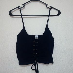Black Lace Up Crop Top